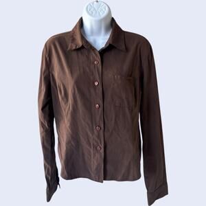 FUBU L Faux Suede Shirt Brown Leather Patch 90s Vintage